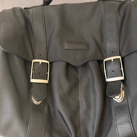 Cole Haan Canvas Leather Trim Briefcase Bag Grey Black 16" Messenger Laptop Bag - Picture 2 of 16